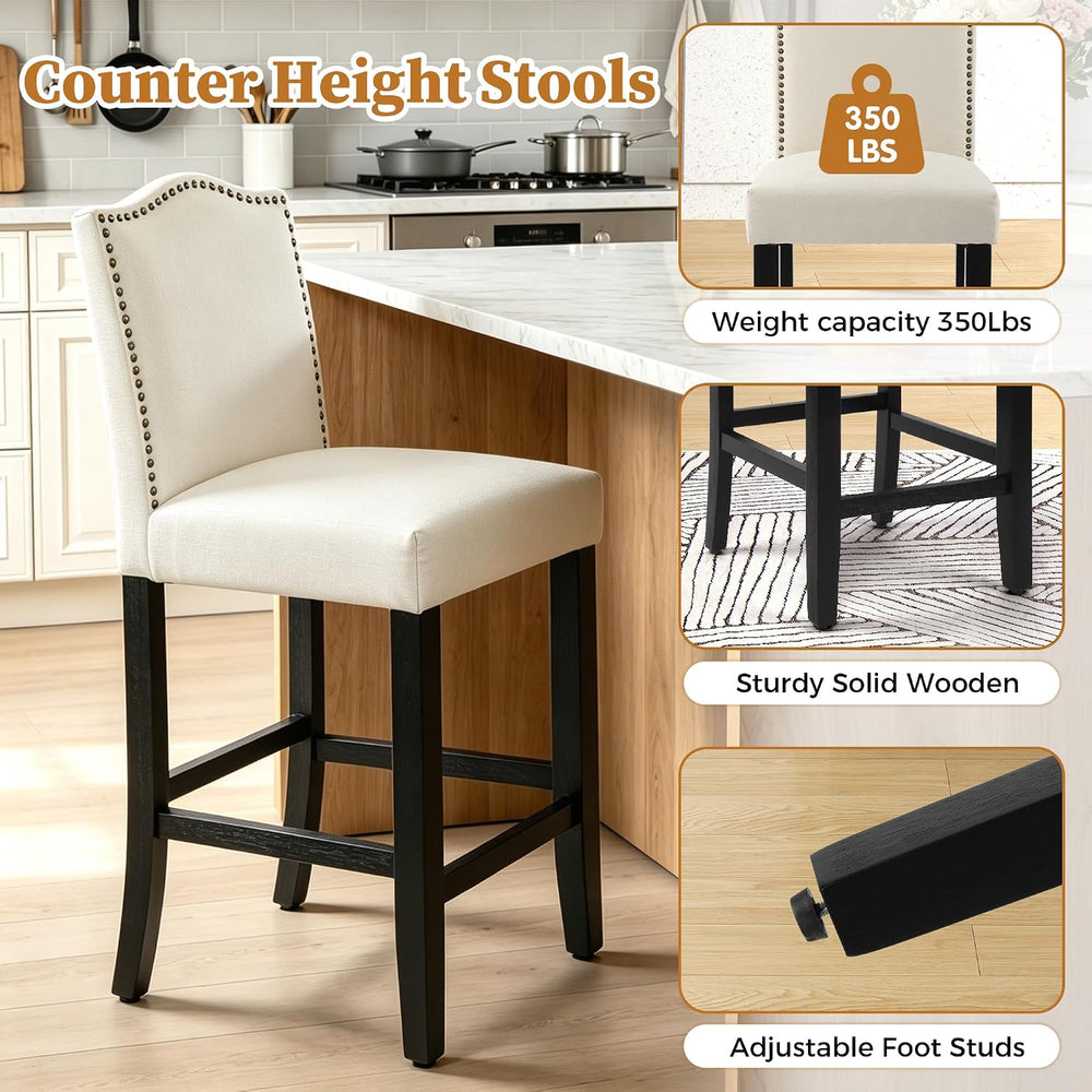 LSSPAID Counter Height Bar Stools Set of 2, 24.8 Inch Modern Upholstered Fabr...