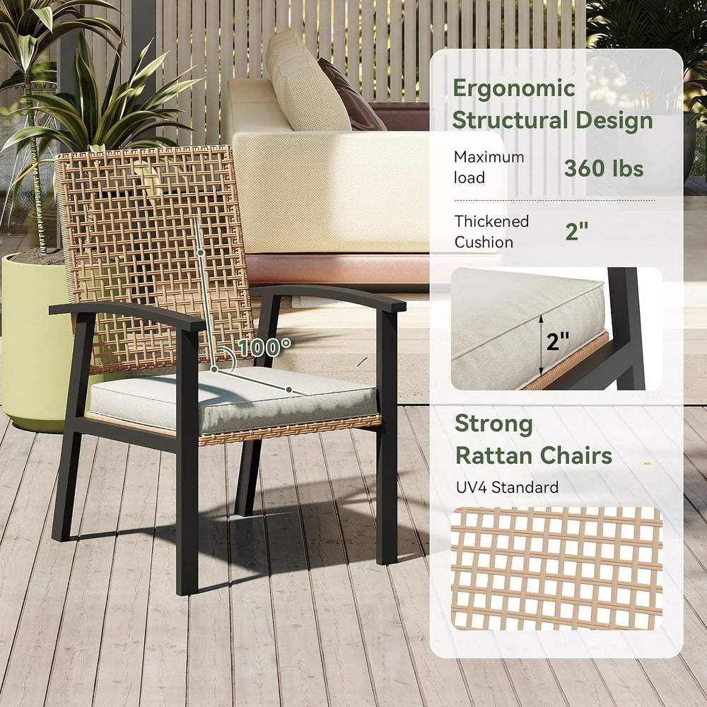 Aoxun 7-Piece Wicker Patio Table and Chairs Set for 6 with Umbrella Hole