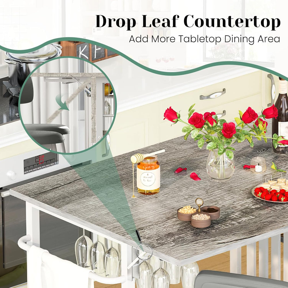 Recaceik Small Kitchen Island Table for 2 with Storage & Seating, Drop Le...