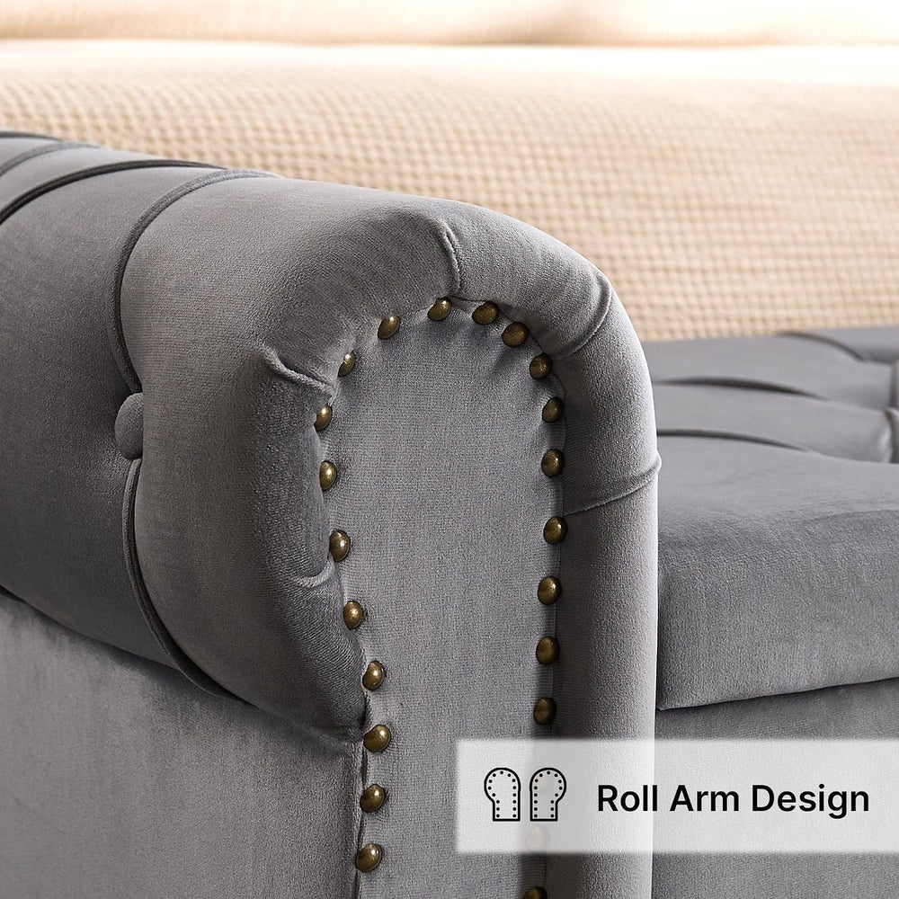 Storage Bench 67" Velvet End of Bed Benches Dark Grey | King Size Storag...