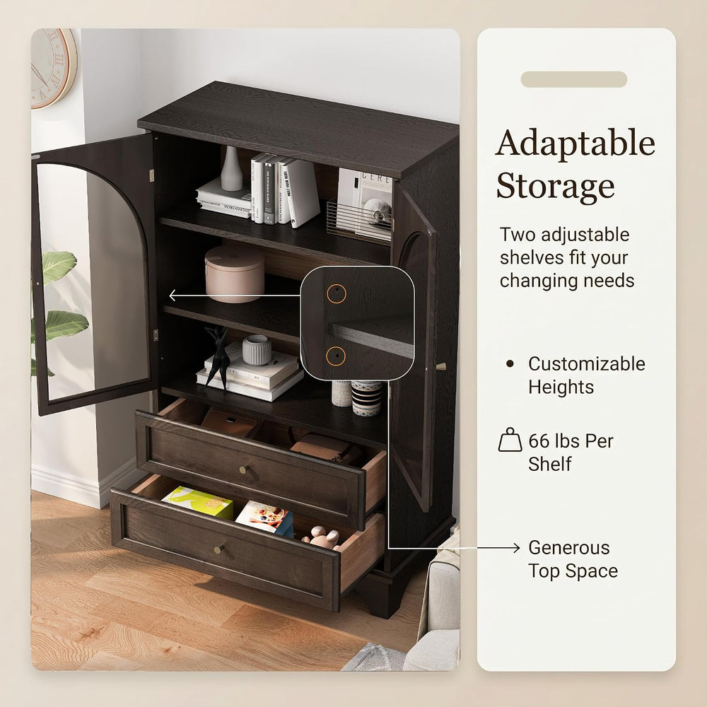 52.17" Tall Display Cabinet with Arched Glass Doors (Brown) | Farmhouse ...