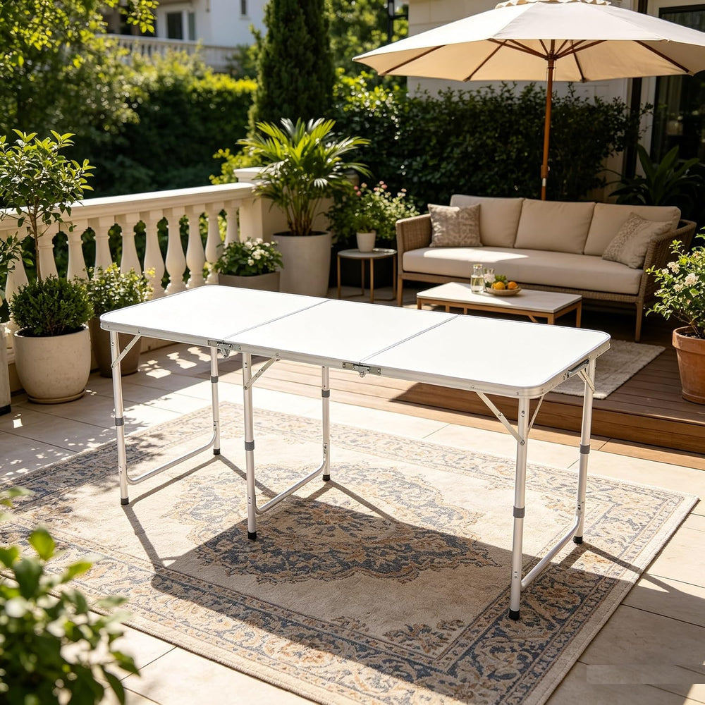 6FT Folding Dining Table, Portable Aluminum Picnic Table with Adjustable Heig...