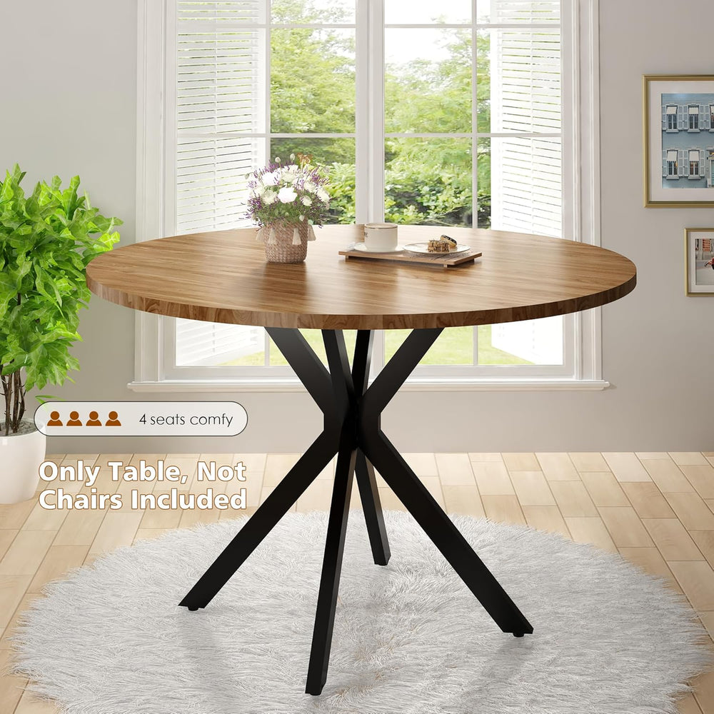 DKLGG Walnut Round Dining Table, Mid-Century Modern Round Dining Table for 4-...