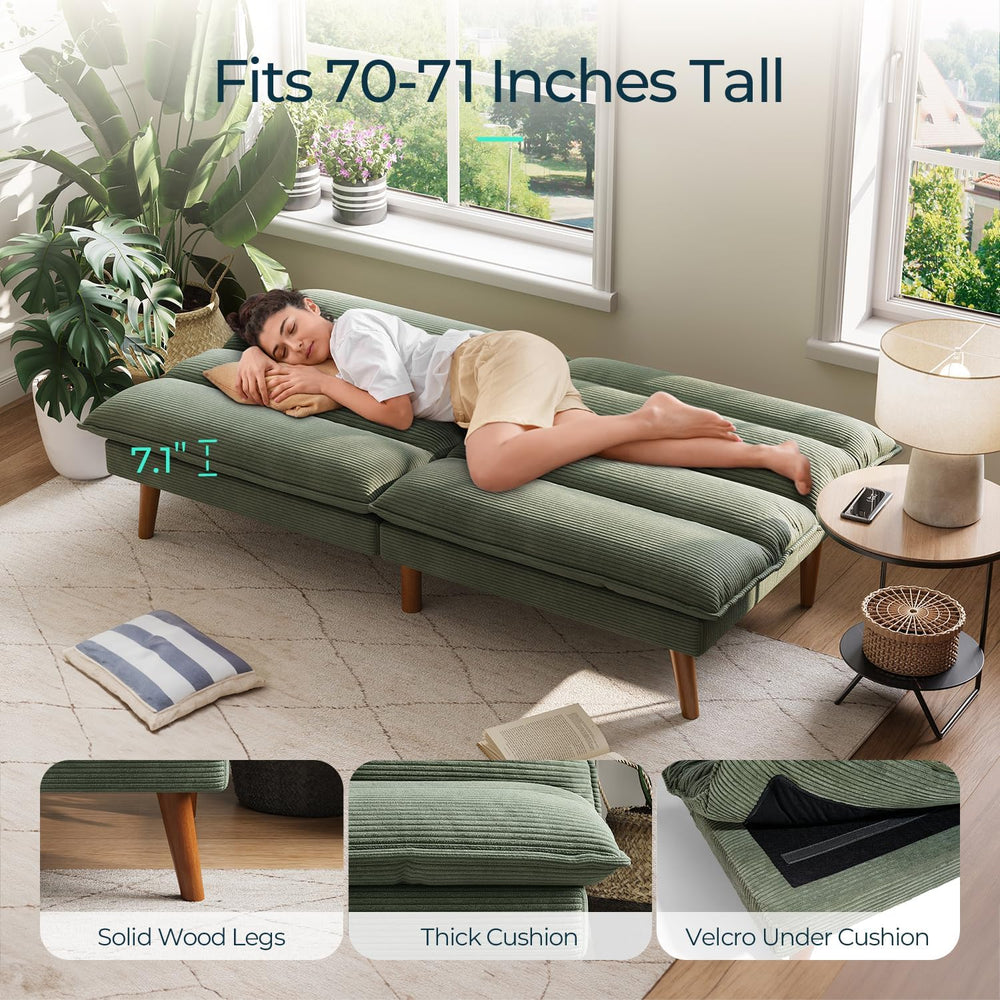 LINSY HOME Futon Sofa Bed - Convertible Corduroy Futon Couch Bed with Adjusta...