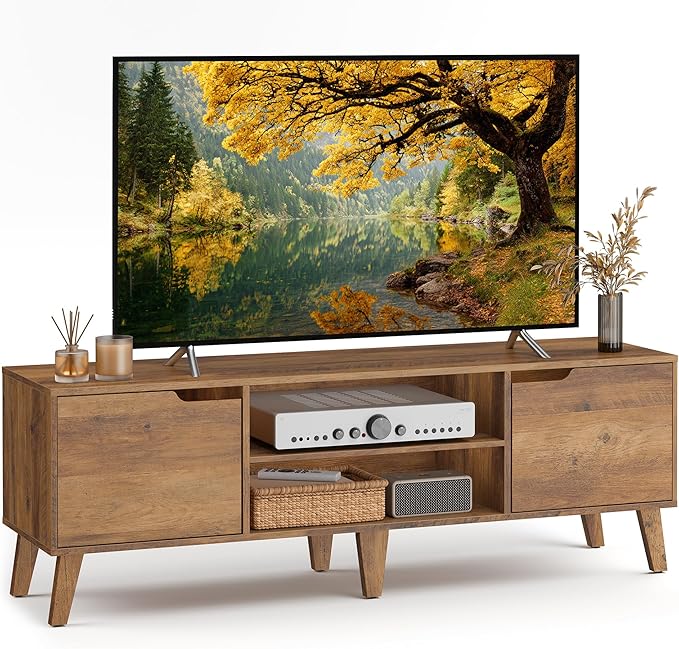 VASAGLE TV Stand for 65-Inch TVs, Entertainment Center with Adjustable Shelf,...