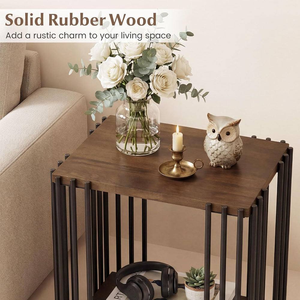 Giantex 2-Tier Wood Side Table - Narrow Sofa Couch End Table with Open Storag...