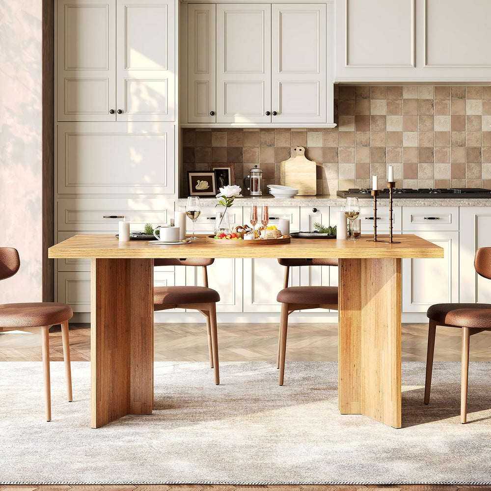 LITTLE TREE Wooden Dining Table Set for 6, 63-Inch Rectangle Kitchen Table, M...