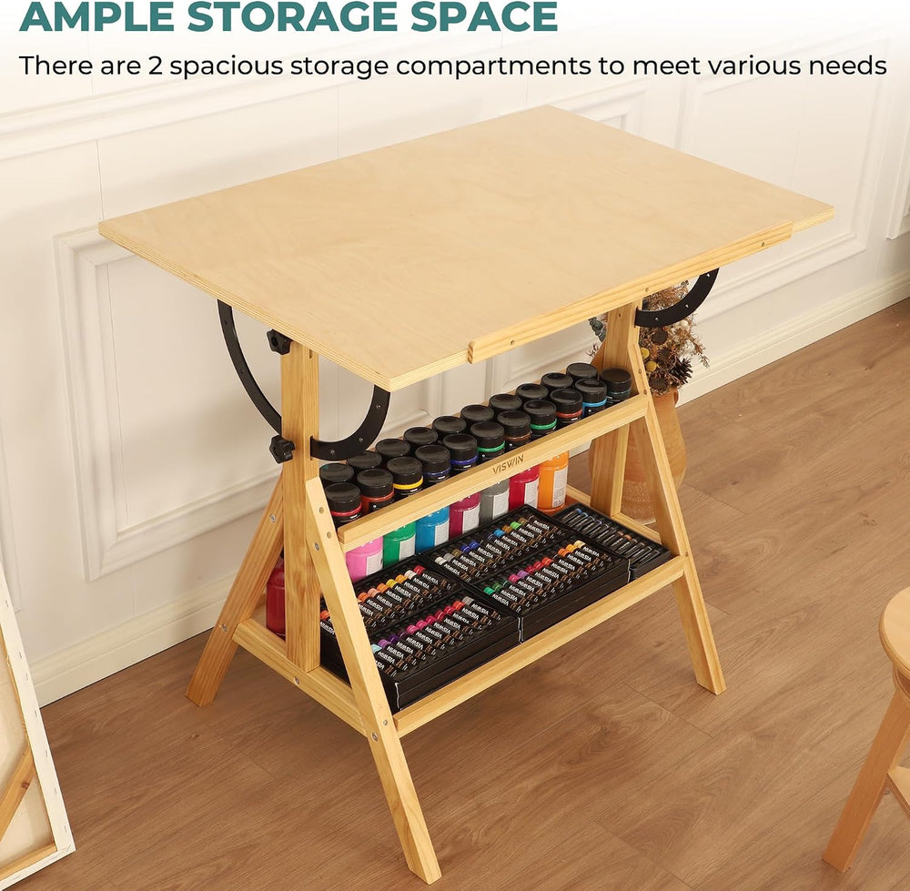 VISWIN Wood Drafting Table for Adults, Drawing Table with Adjustable Angle &a...