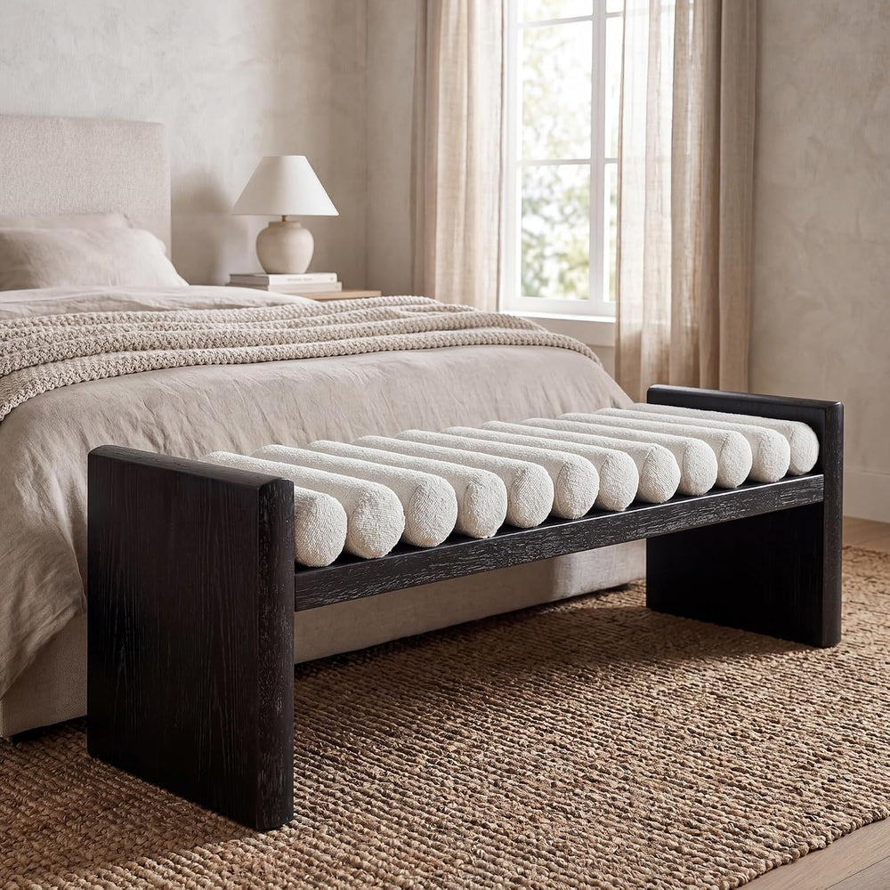 Virubi 62.8" Modern Chenille Upholstered End Bed Bench with Rolled Cushi...