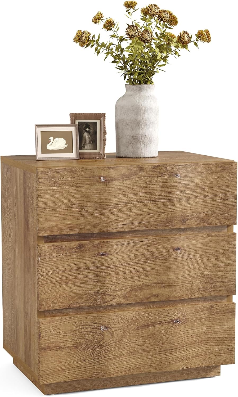 LITTLE TREE End Table with 3 Drawers, Fluted Nightstand, Farmhouse Bedside Ta...