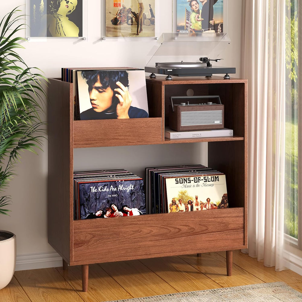 BROTTAR Mid Century Modern Record Player Stand,2-Tier Vinyl Record Storage
