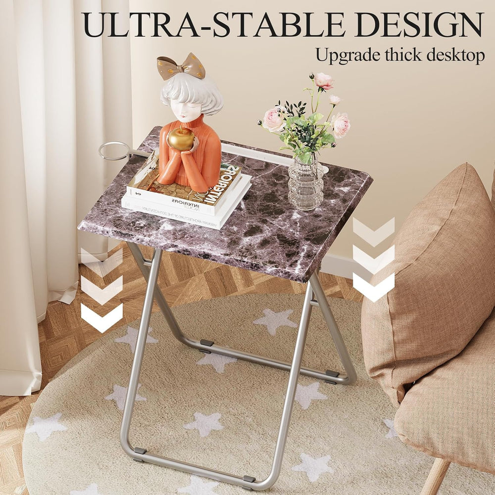 Folding TV Tray Table with Cup Holder, TV Dinner Table with Sturdy MDF Top, E...