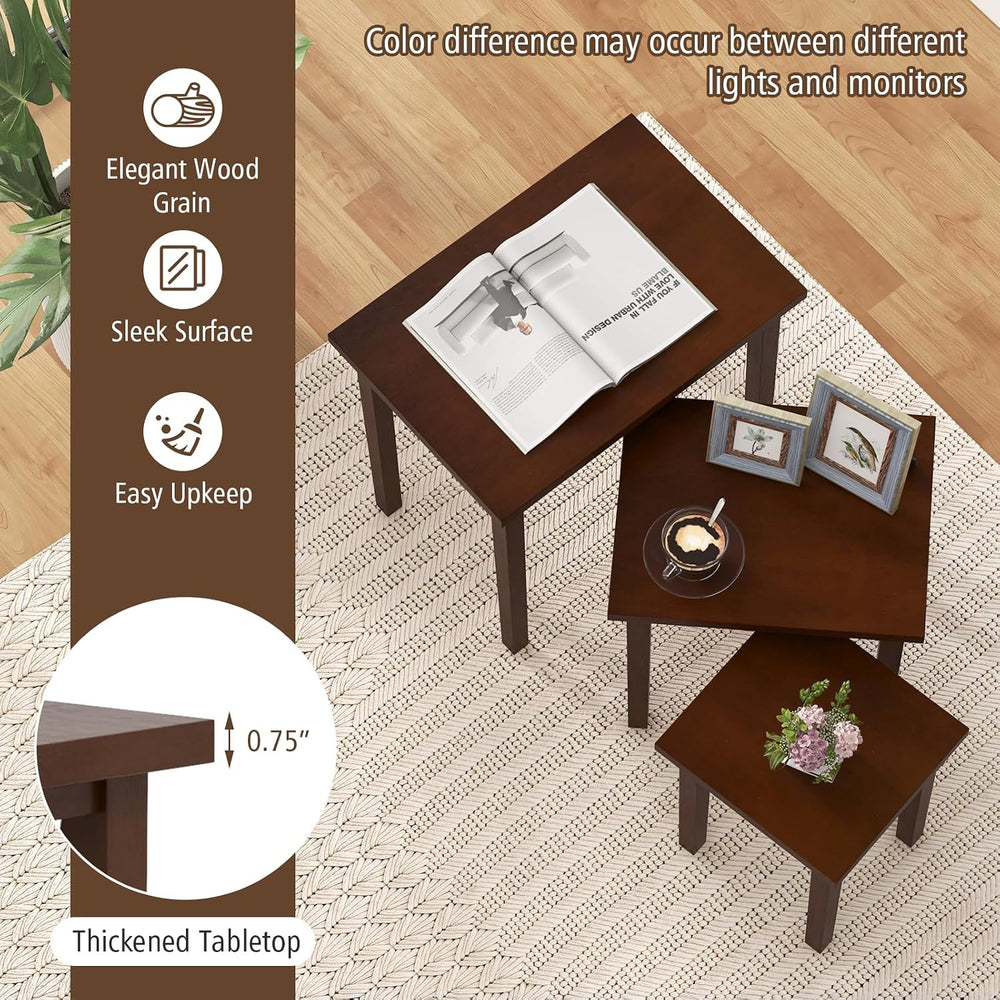 Giantex Nesting Tables Set of 3, Farmhouse Stacking Side Table with Rubber Le...