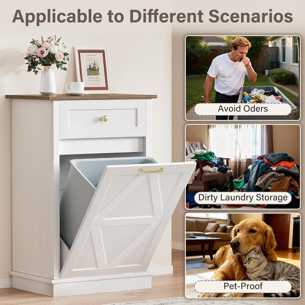 YESHOMY Tilt Out Trash Can Cabinet, 10 Gallon Garbge Can Cabinets, Wooden Hid...