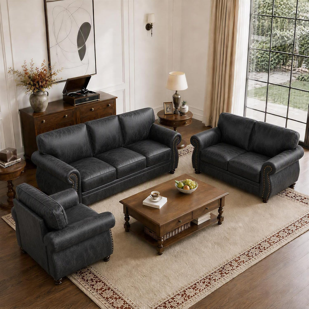 Couchus 88" W Living Room Furniture Sets, 3-Seater&Loveseat&Sing...