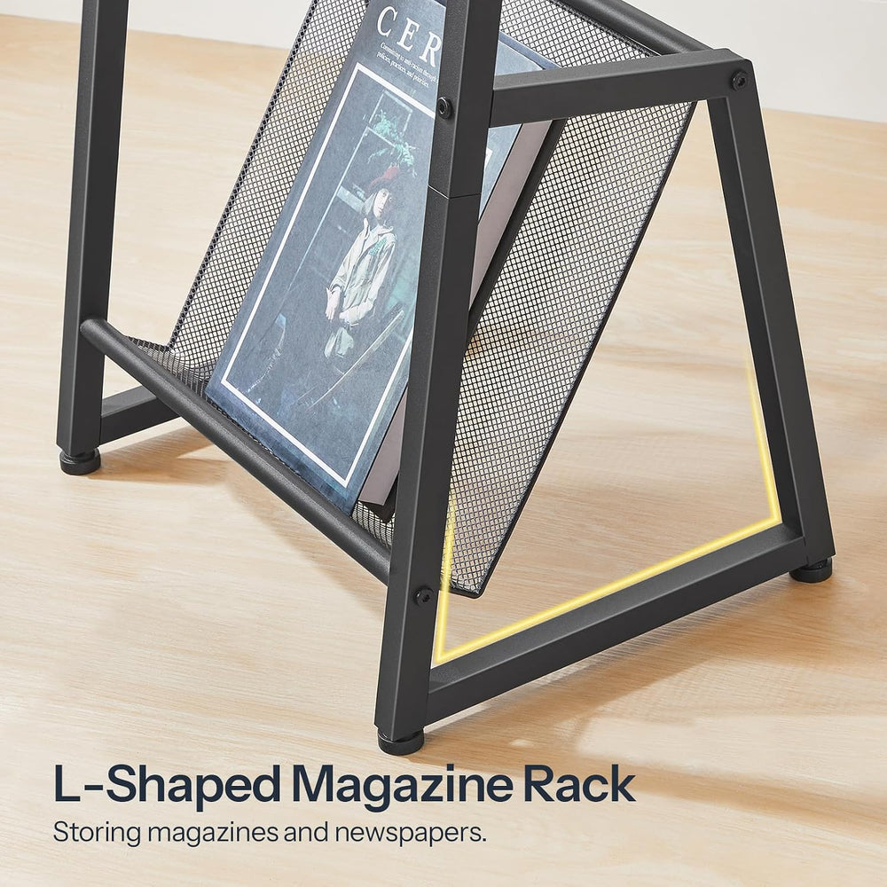HOOBRO Side Table with Charging Station, Small End Table with Magazine Storag...