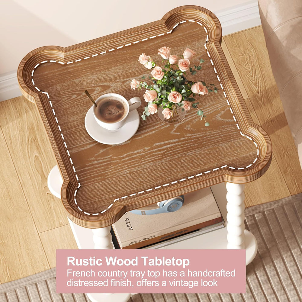 Function Home Square Side Table, 2 Tier Farmhouse End Table with Open Shelf, ...