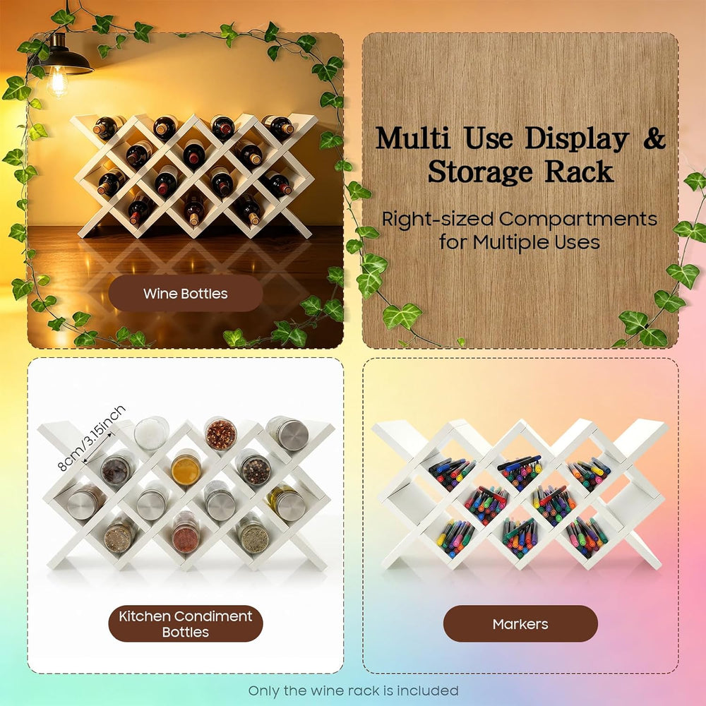 10 Grids Wooden Wine Rack – Wall Mounted or Countertop Storage, Diamond Latti...