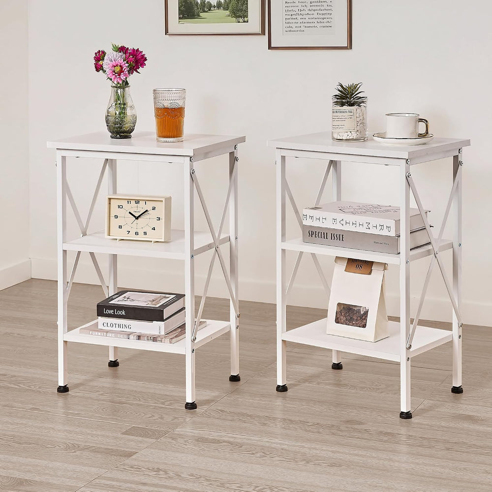 VECELO End Side Table Night Stand Set of 2,X-Design with Storage Shelf for Be...