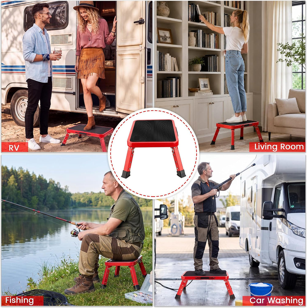 Safety RV Steps Stool, Folding Adjustable Step Stool, Max 500LBS