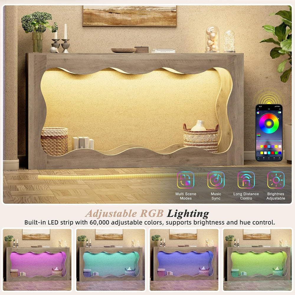 Shintenchi 63 inch Farmhouse Console Table with Storage & LED Light, Long...