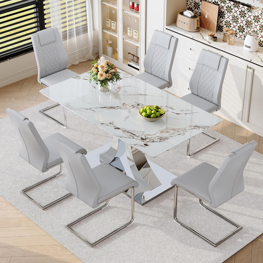Modern Dining Table Set for 6,63'' Dining Room Table Set for 6 with C...