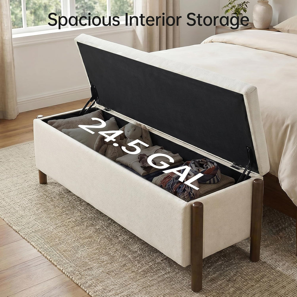 Usaint 47" Fabric Upholstered End of Bed Storage Ottoman Bench, Beige | ...