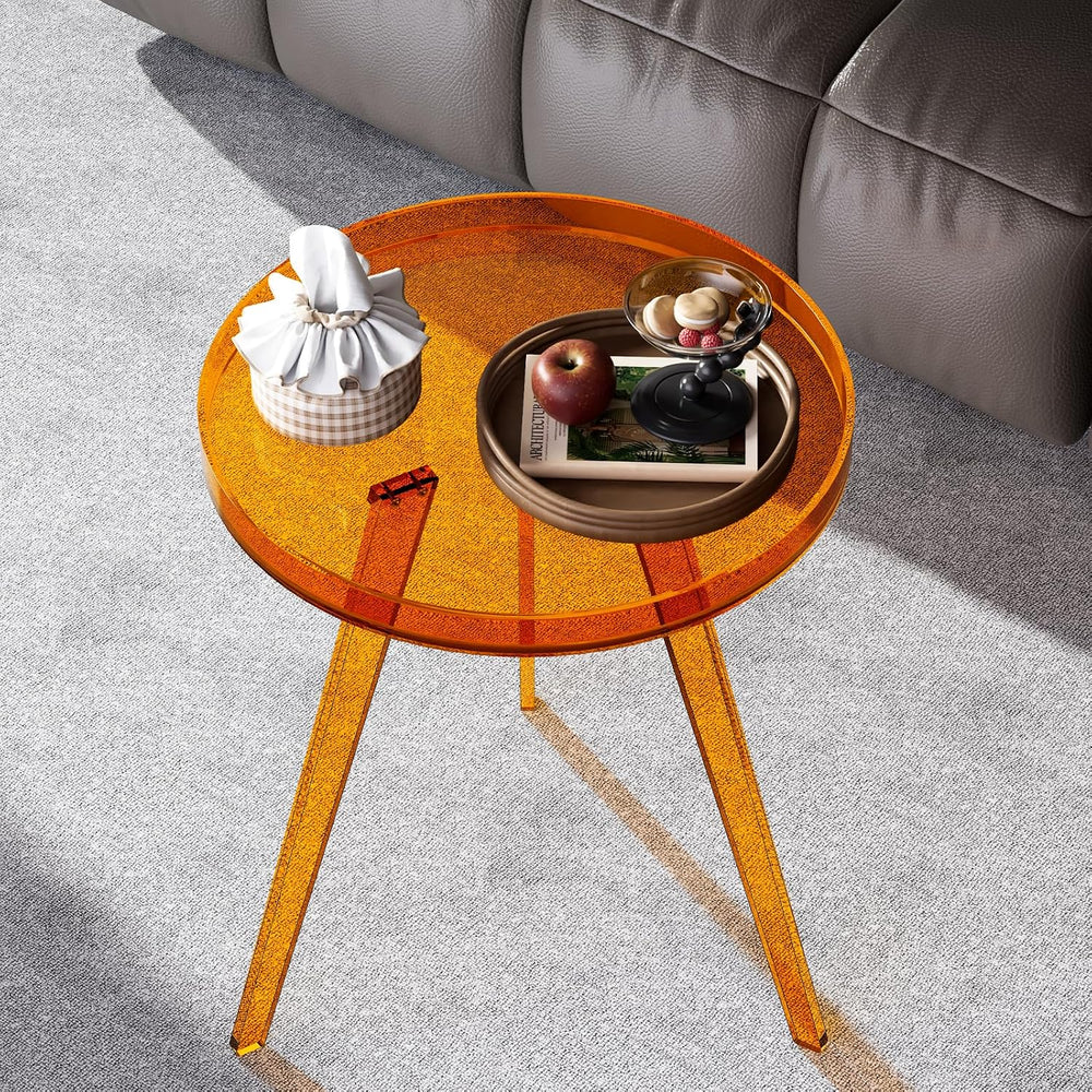 Clear Acrylic Side Table, Round End Table Bedside Table for Living Room Bedro...