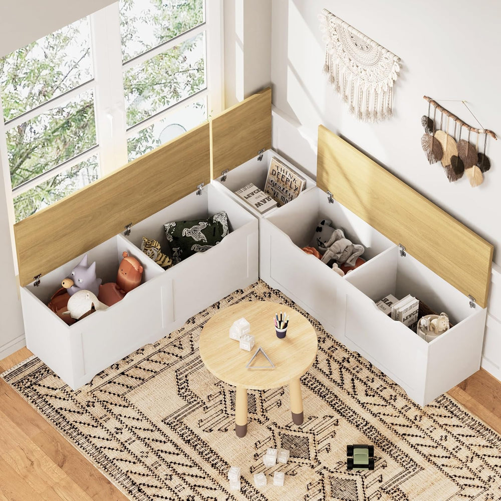 3-Piece L-Shape Storage Bench Set with Cushion, Kitchen Dining Nook Bench wit...