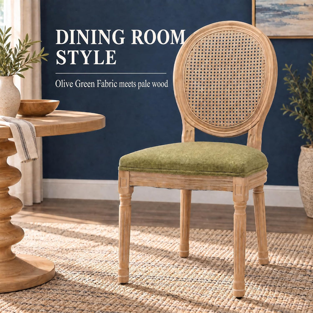 OVENTA Vintage French Country Dining Chairs Set of 6, Rattan Dining Chairs wi...