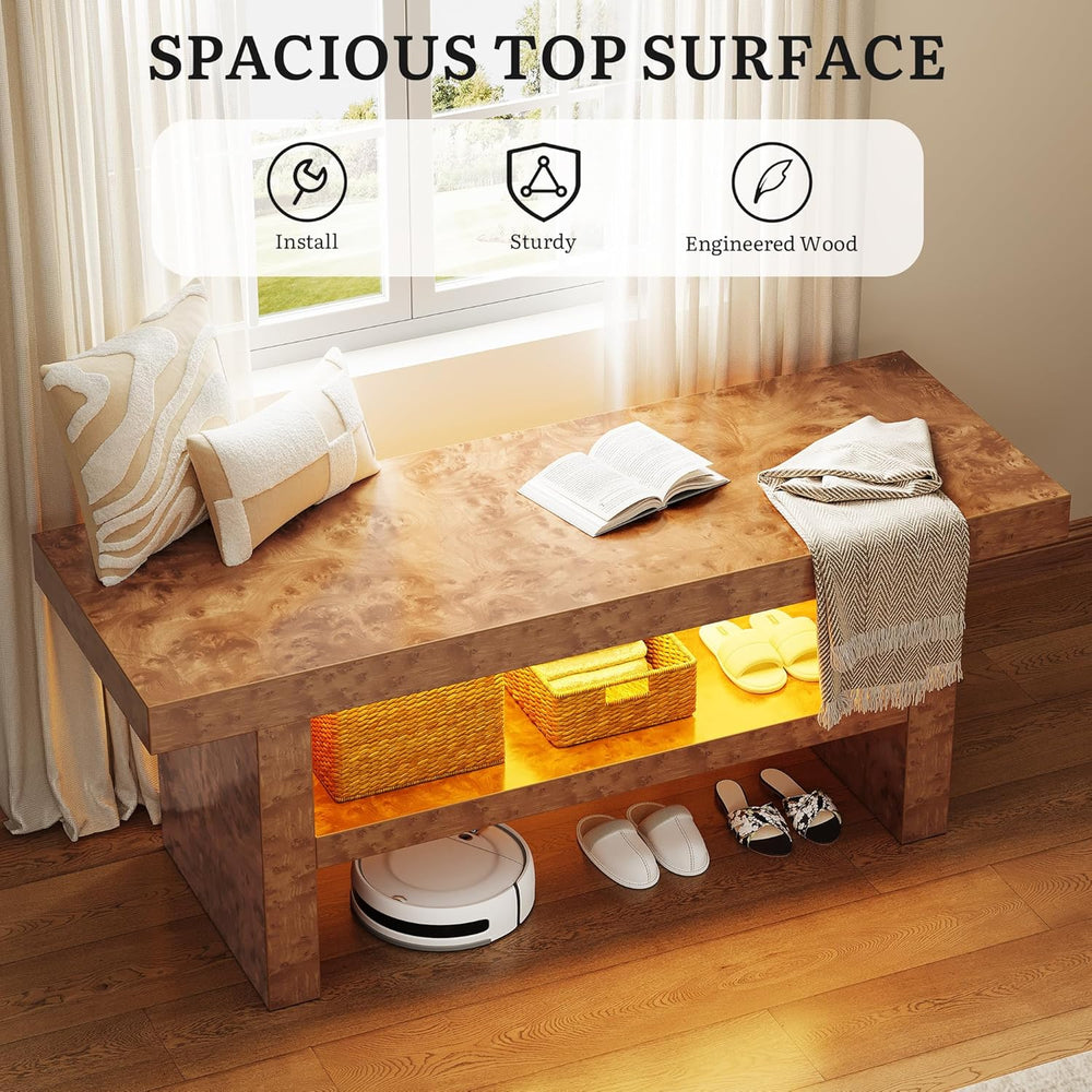 DWVO 39.4" Entryway Bench with Motion-Sensing Warm LED Light, 2-Tier Rus...