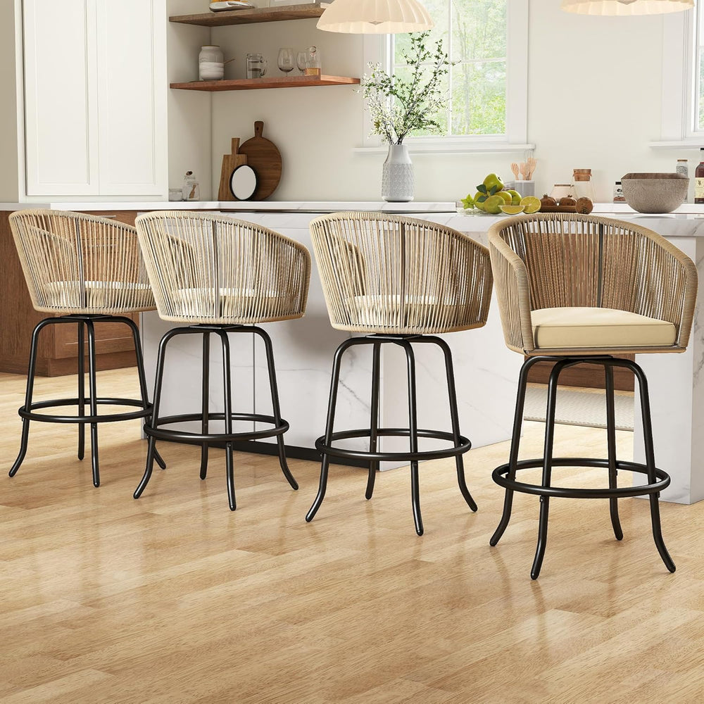 YITAHOME 27" Bar Stools Set of 4 with Arms & Cushions, 360° Swivel O...