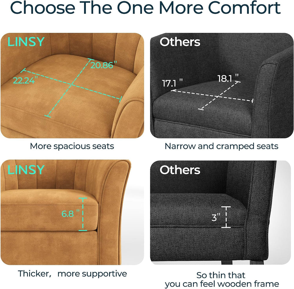 LINSY 360° Swivel Accent Chairs Set of 2, Modern Velvet Chair with Ottoman, C...