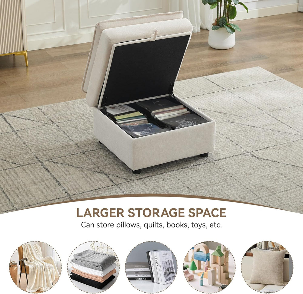 27" Large Square Ottoman with Storage, Modern Upholstered Footrest with ...
