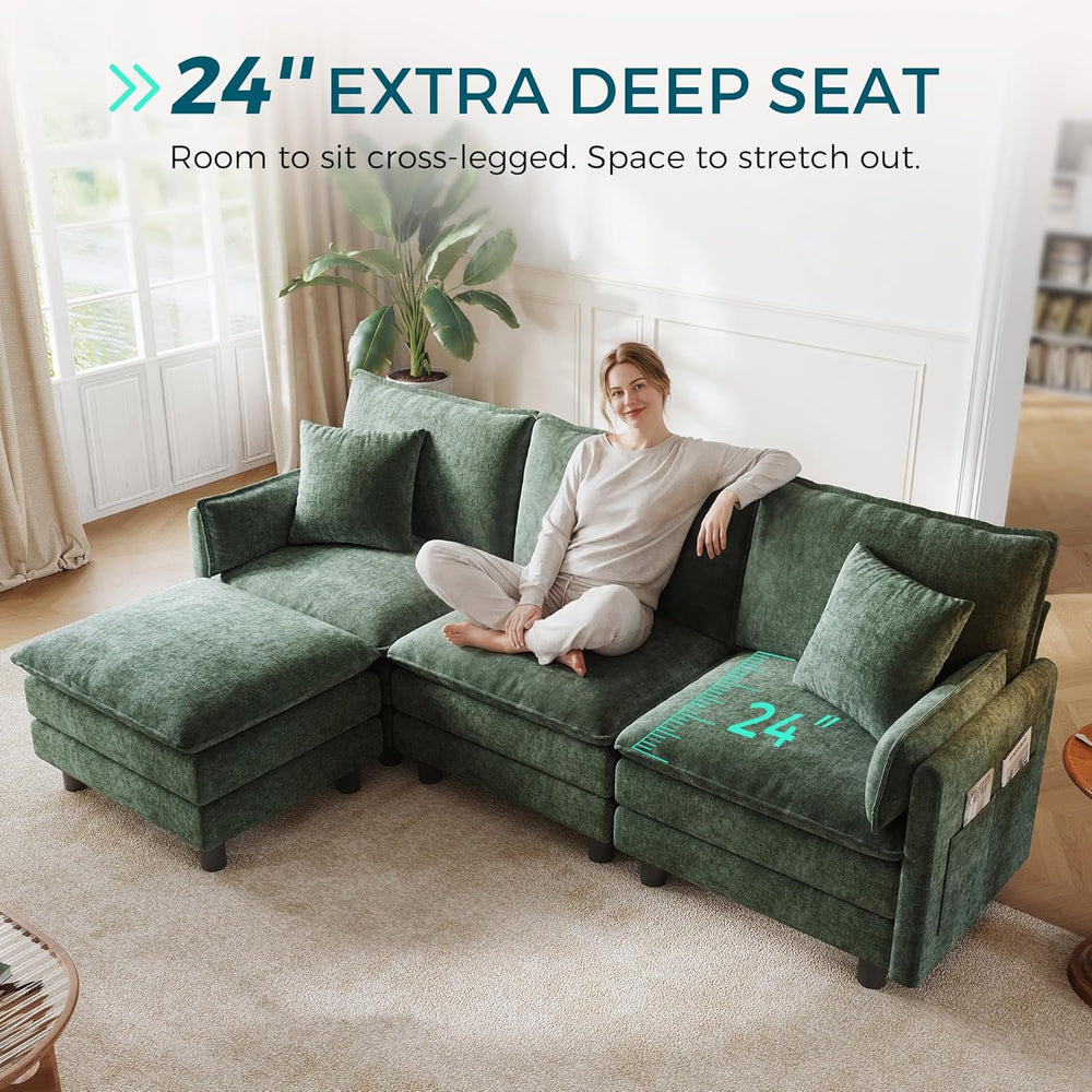 LINSY HOME 98'' Modular Sectional Sofa 3 Seat Couch Chenille Cloud Co...