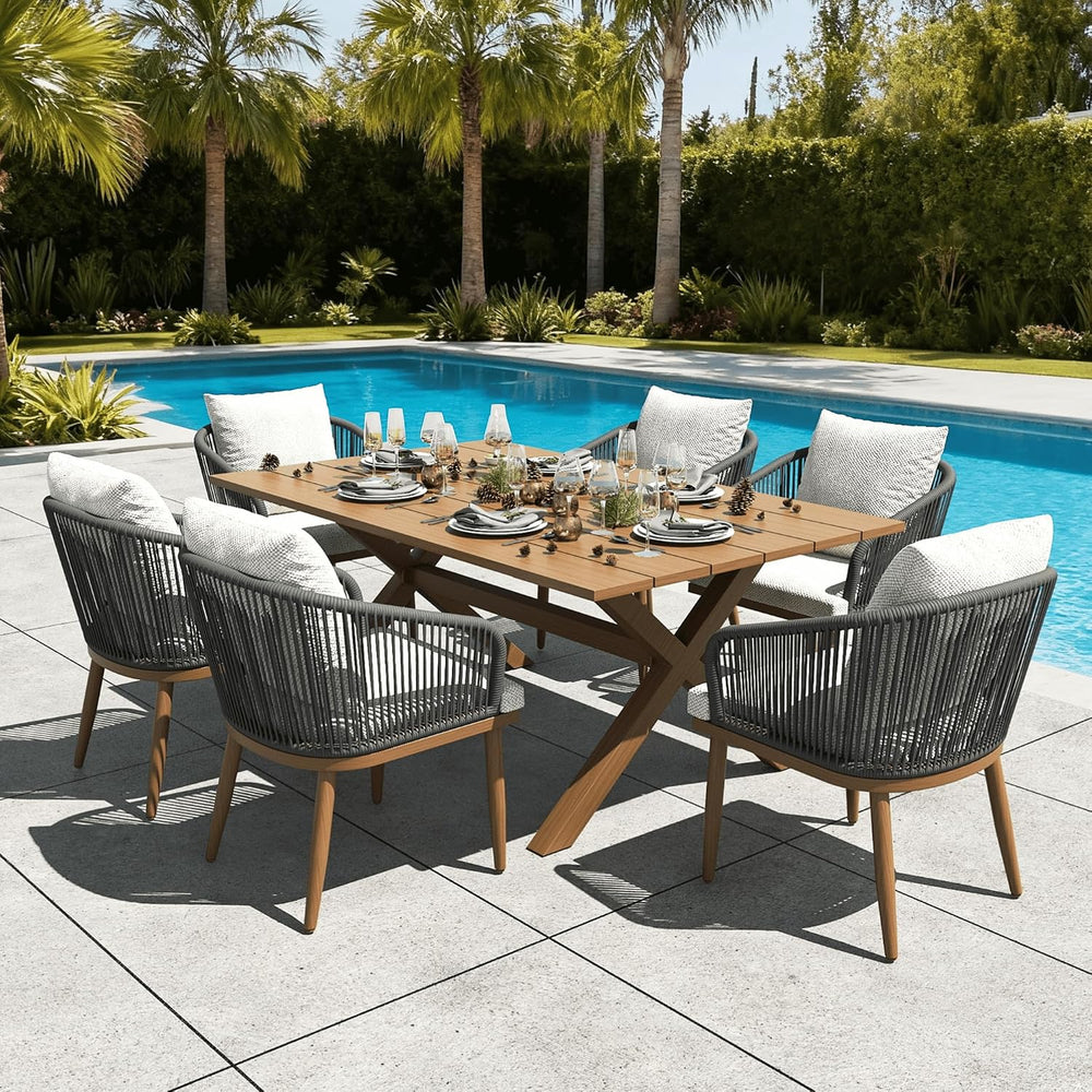 LayinSun 7 Pieces Outdoor Patio Dining Set, Aluminium Rectangular Dining Tabl...