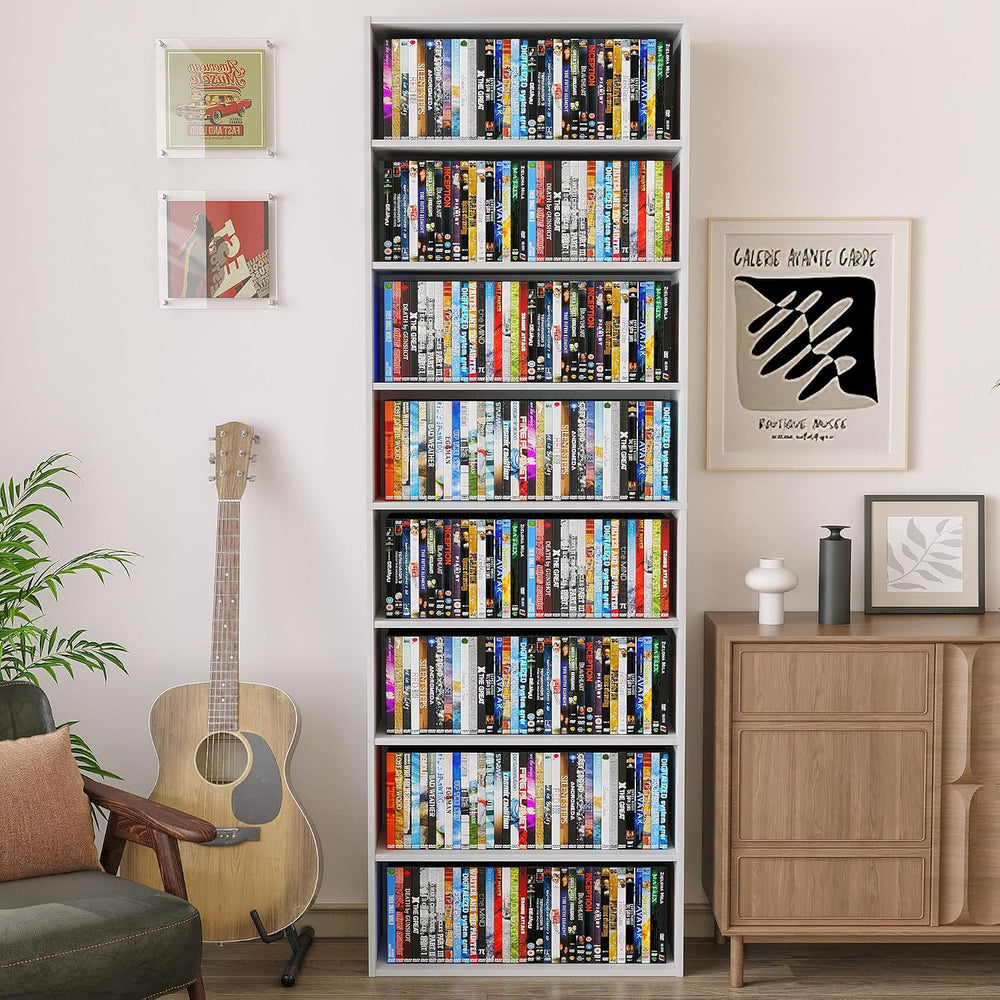 8 Tier DVD Storage Shelf, DVD Shelf holds up to 280+ DVD, White