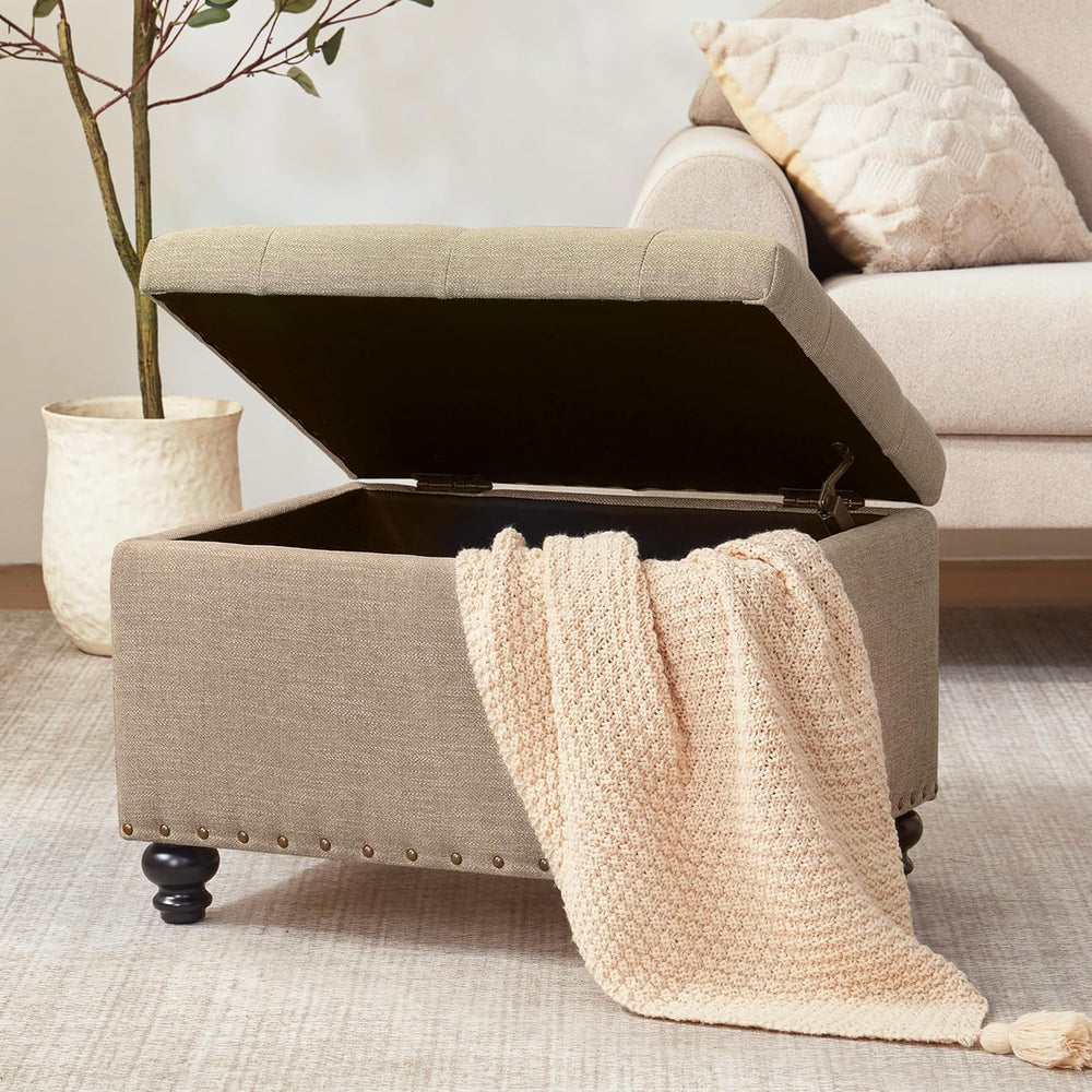 Zihanhome Small Ottoman with Storage, Upholstered Button Tufted Ottoman Foot ...