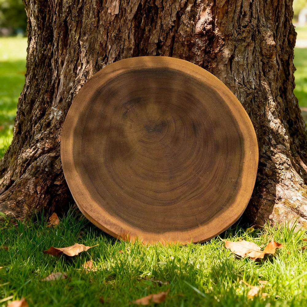Natural Solid Wood Slab Side Table Top 15.7"x15.7"x1.96" Round...