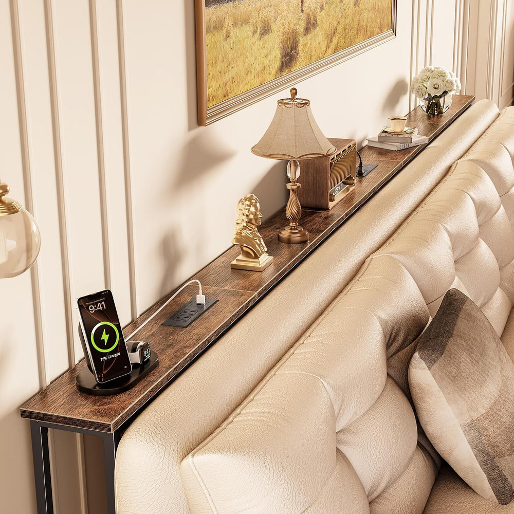 Huuger 110 Inch Sofa Table with Power Outlets, Skinny Behind Couch Table | 5....