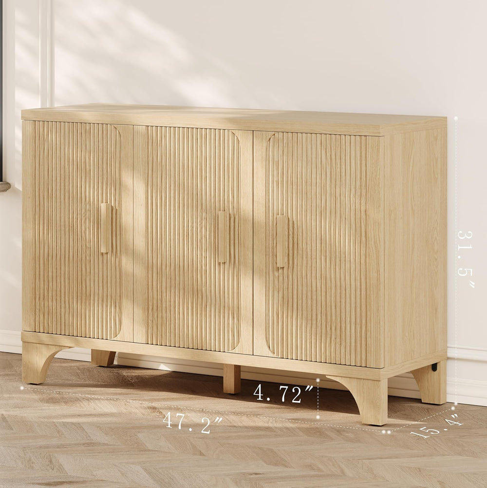 Mid Century Modern Fluted Buffet Cabinet with Storage, Accent Sideboard and C...