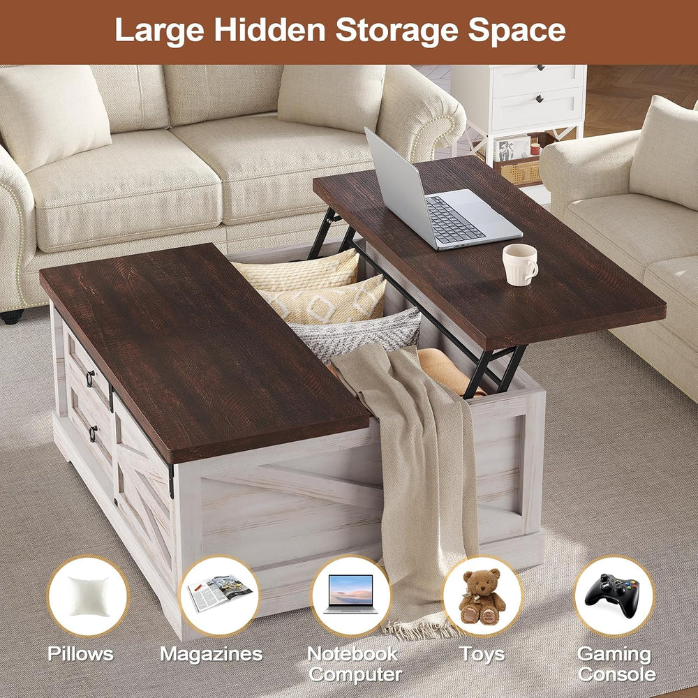 Itaar 39.4'' Lift Top Coffee Table with Storage, Farmhouse Coffee Tab...