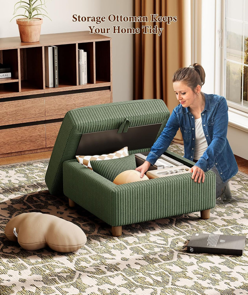 Kidirect Corduroy Ottoman with Storage, 25" Oversize Ottomans, Tool-Free...
