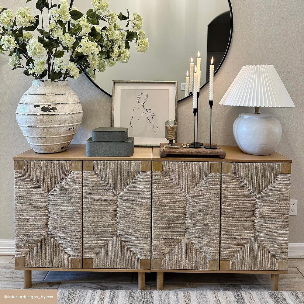 Nathan James Beacon Accent Buffet Sideboard Cabinet, Natural Light Wood Stora...