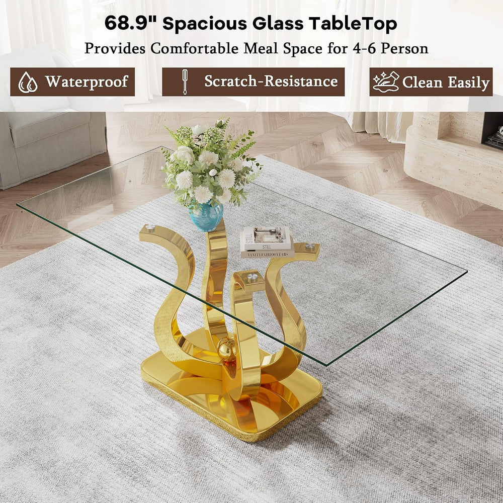 69" Glass Dining Table for 4-6, Luxury Rectangular Kitchen Table with Te...