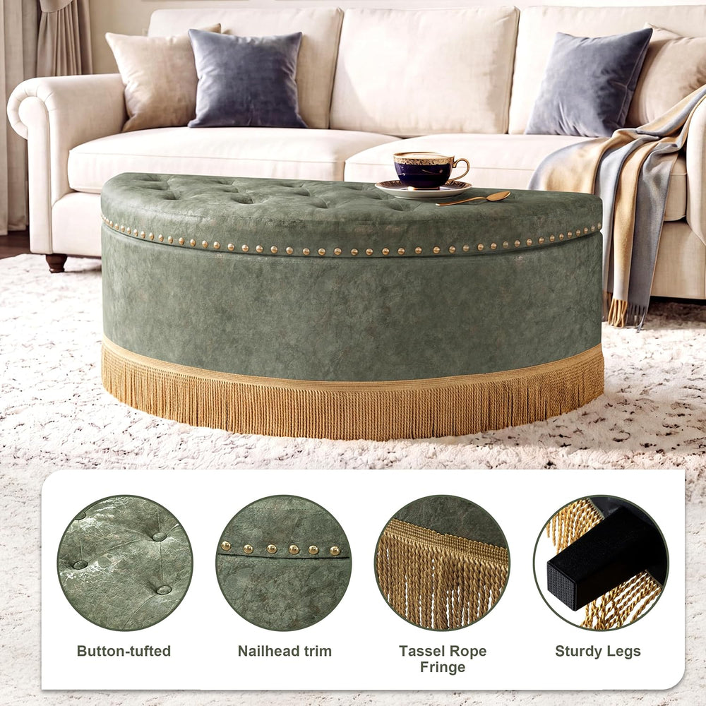 Homebeez 43.3" Half Moon Ottoman, Velvet Tufted Upholstered Footstool, w...