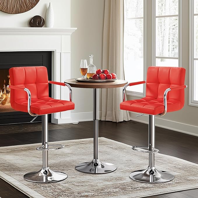 Yaheetech Bar Stools Set of 2, PU Leather Adjustable Swivel Barstools, Hydrau...