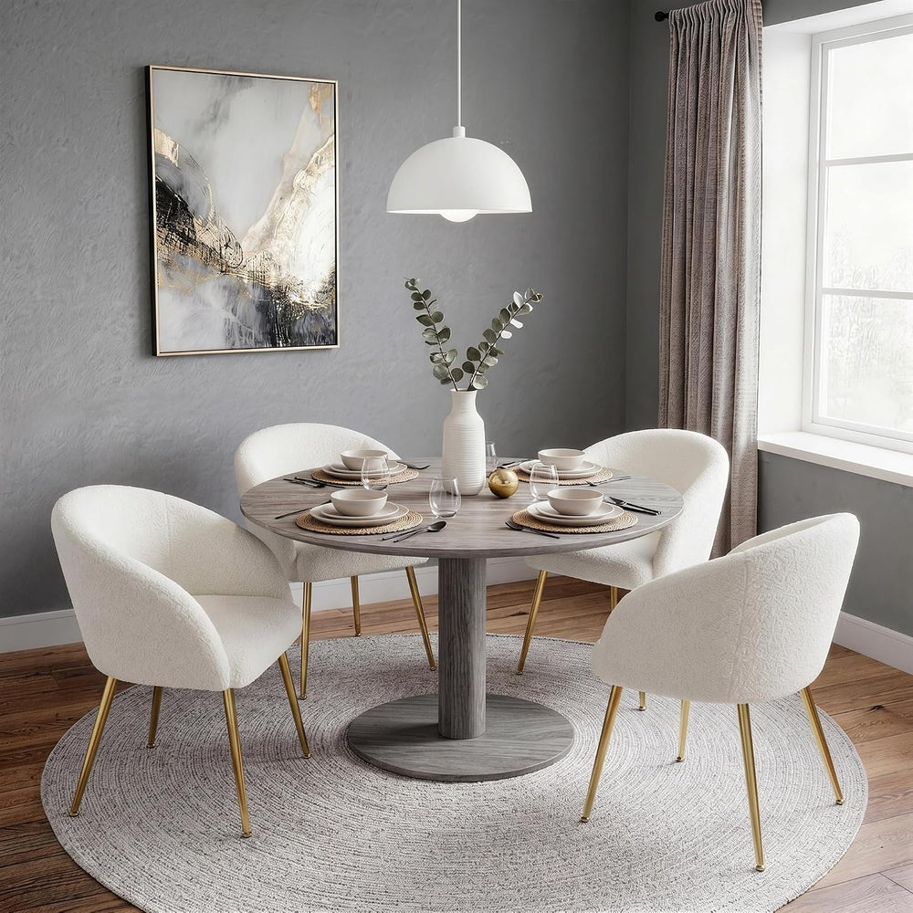 Modern Vanity Chair, Living Room Chair with Metal Legs,Teddy Fabric Dining Ch...