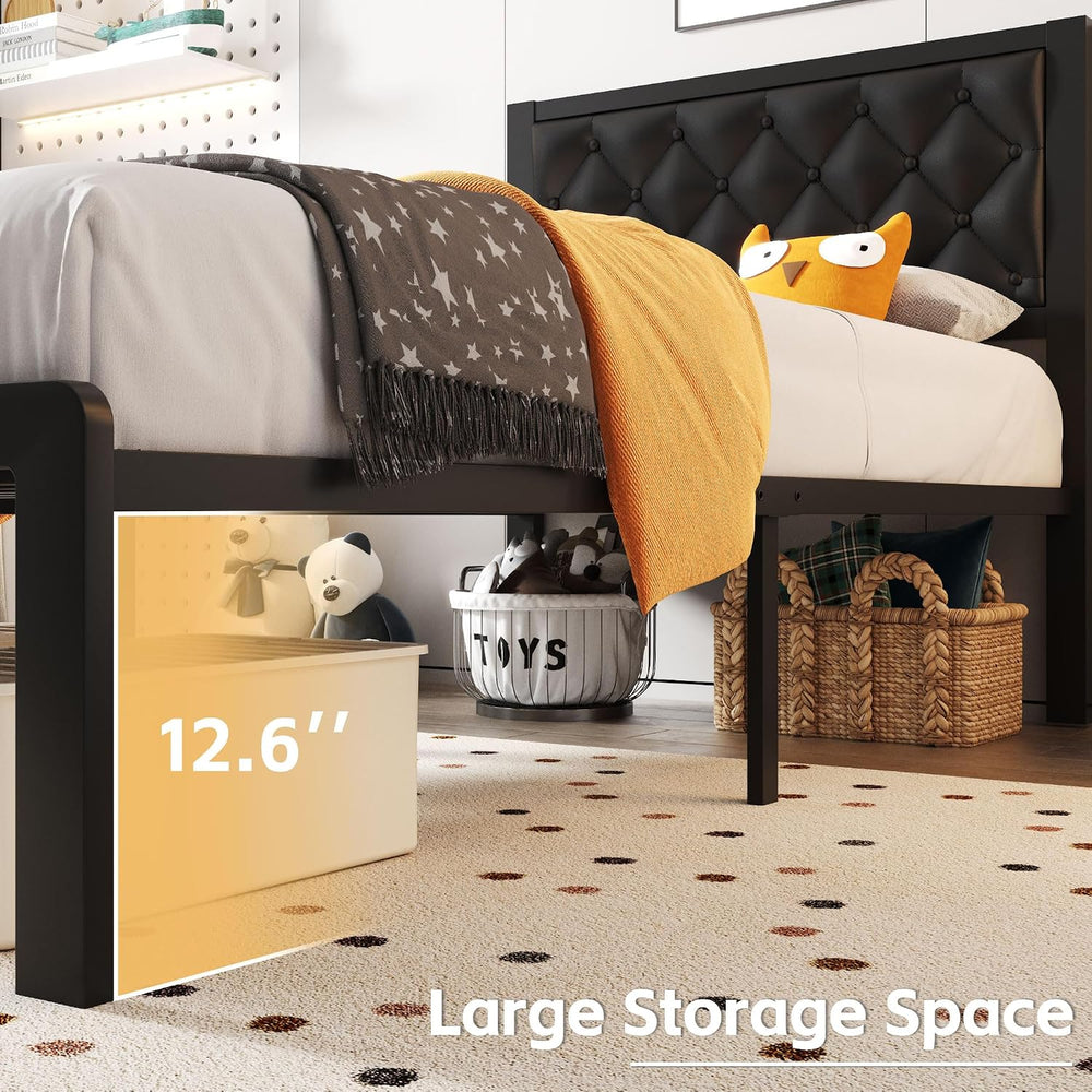 Fluest Twin Bed Frame with Headboard PU Leather Upholstered Bed Frame Platfor...