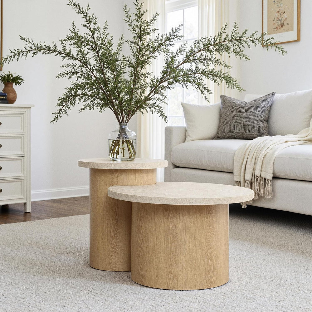 LuxenHome Nesting Coffee Table Set of 2, Modern Round Accent Tables for Small...